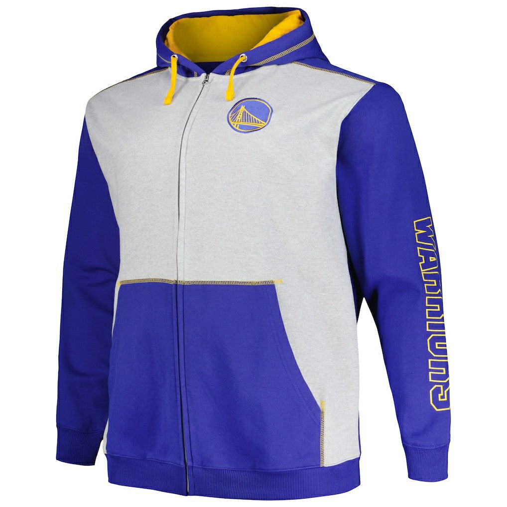 Fanatics - Golden State Warriors Big & Tall Contrast Pieced Stitched Full-Zip Hoodie - Royal/Heather Gray