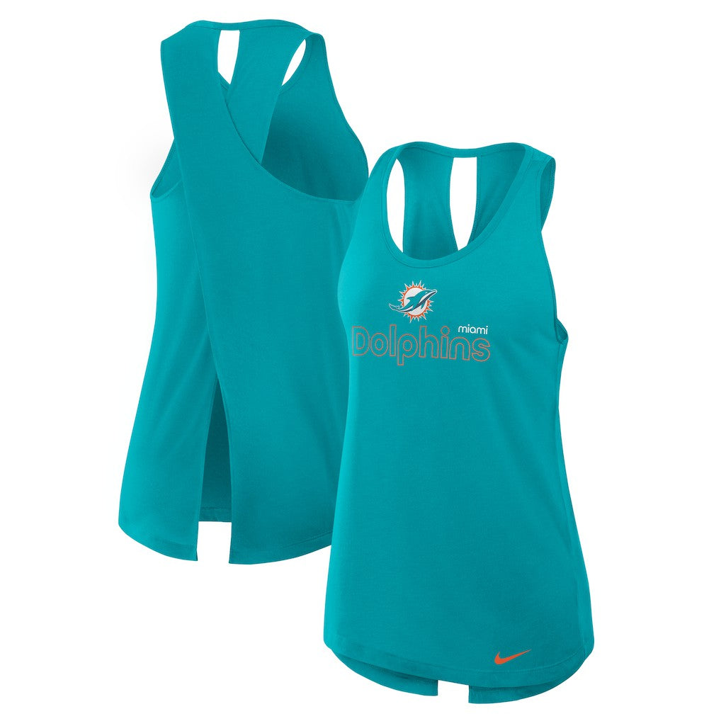Miami Dolphins Women's Open-Back Crisscross Dri-FIT Tank Top Aqua - Nike