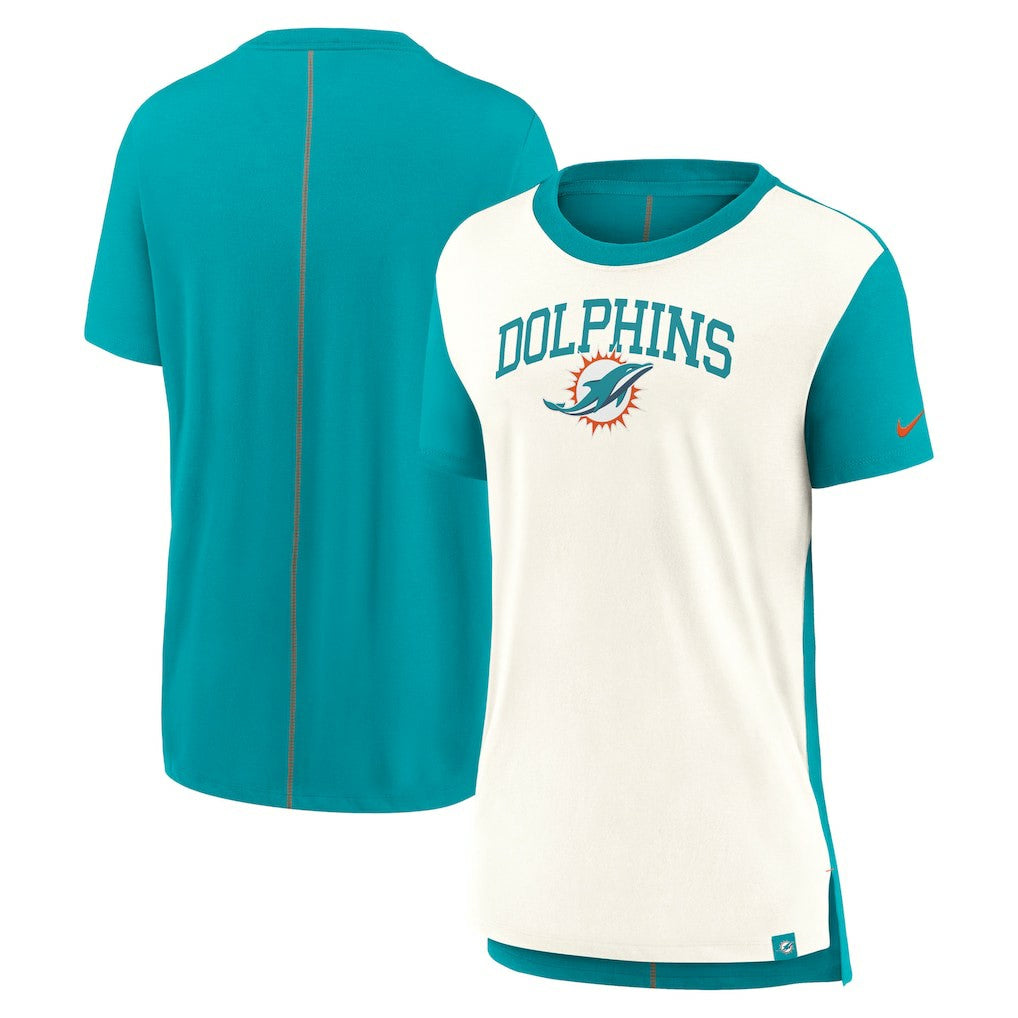 Miami Dolphins Women's Wordmark Tri-Blend T-Shirt Cream/Aqua - Nike