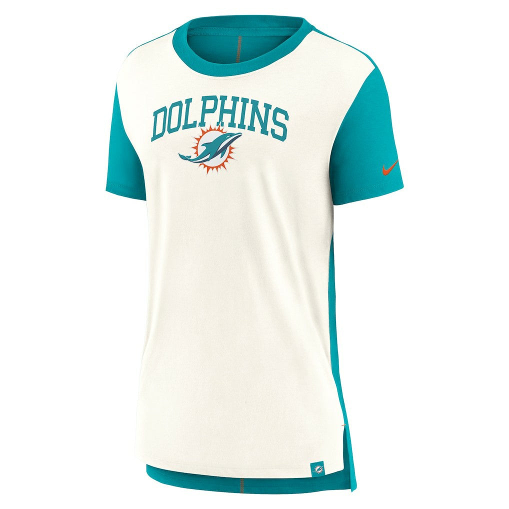 Miami Dolphins Women's Wordmark Tri-Blend T-Shirt Cream/Aqua - Nike