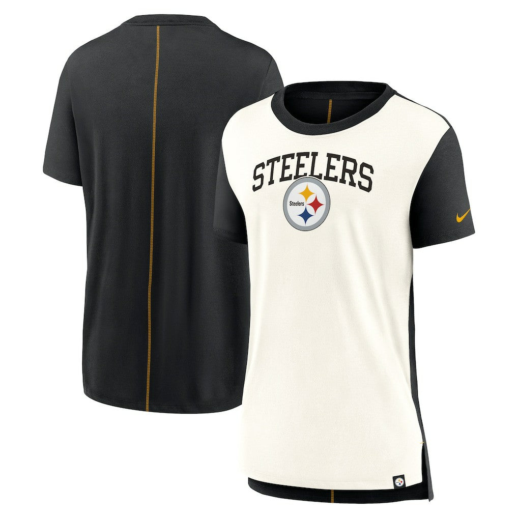 Pittsburgh Steelers Women's Wordmark Tri-Blend T-Shirt Cream/Black - Nike