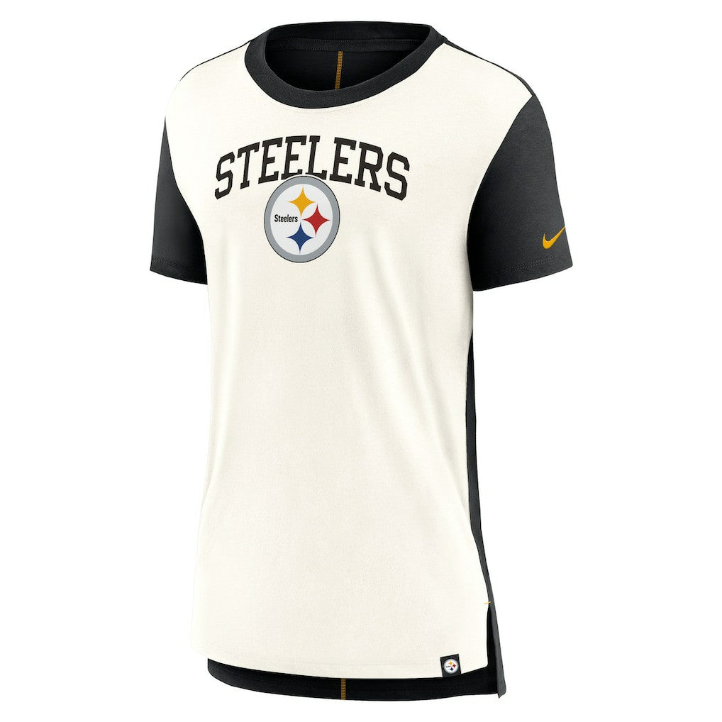 Pittsburgh Steelers Women's Wordmark Tri-Blend T-Shirt Cream/Black - Nike