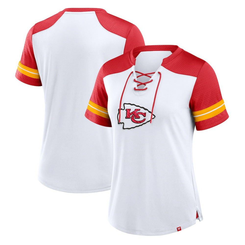 Kansas City Chiefs Women's Foiled Primary Lace-Up T-Shirt White/Red - Fanatics
