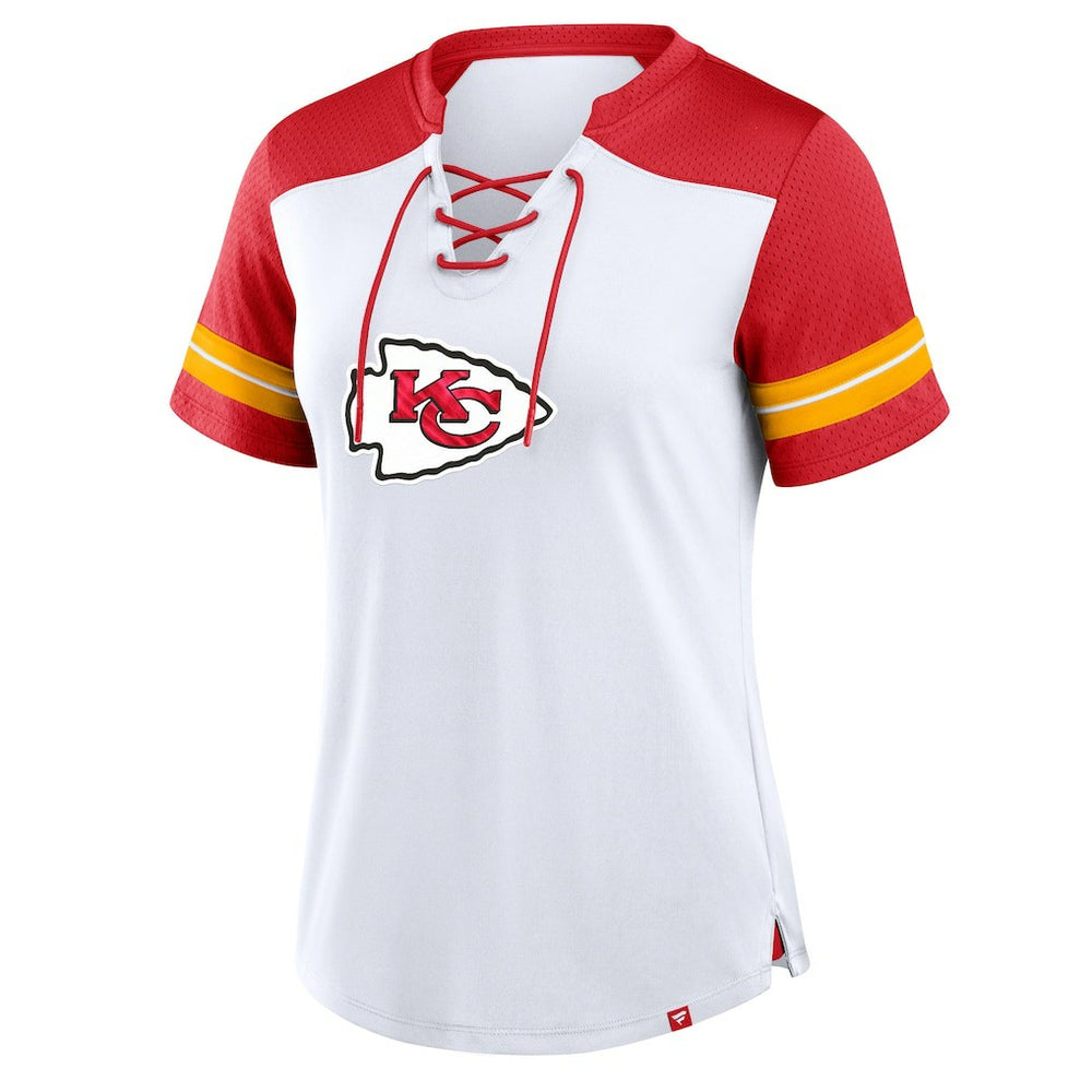 Kansas City Chiefs Women's Foiled Primary Lace-Up T-Shirt White/Red - Fanatics