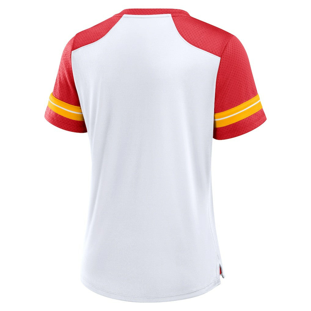 Kansas City Chiefs Women's Foiled Primary Lace-Up T-Shirt White/Red - Fanatics