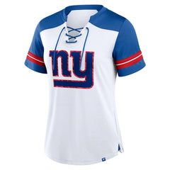 New York Giants Women's Foiled Primary Lace-Up T-Shirt White/Royal - Fanatics