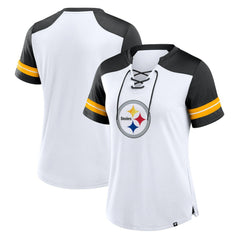 Pittsburgh Steelers Women's Foiled Primary Lace-Up T-Shirt White/Black - Fanatics