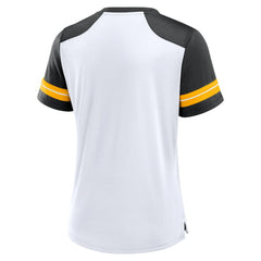 Pittsburgh Steelers Women's Foiled Primary Lace-Up T-Shirt White/Black - Fanatics