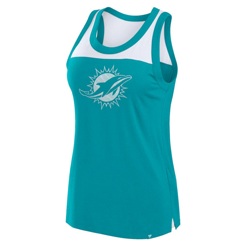 Miami Dolphins Women's Sequin Tank Top Aqua - Fanatics