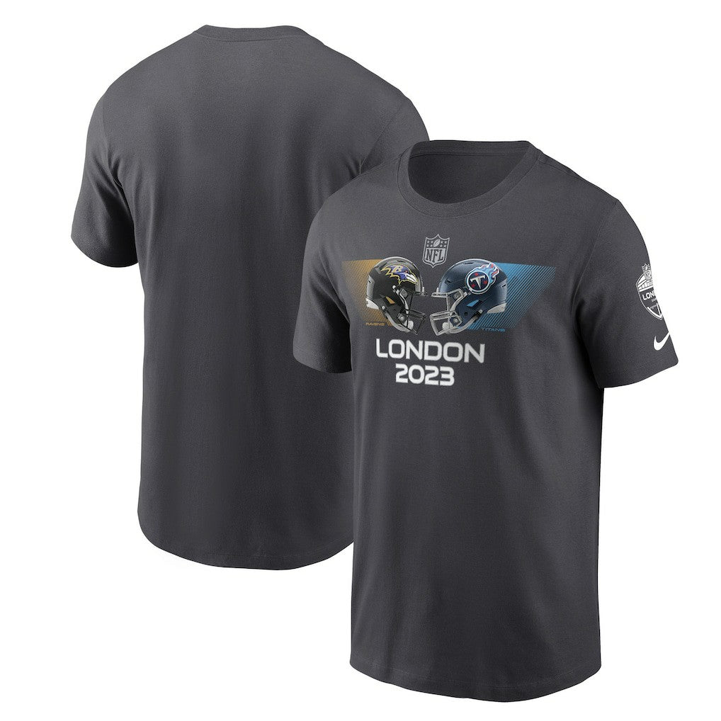Baltimore Ravens vs. Tennessee Titans 2023 London Game Essential T-Shirt Anthracite - Nike