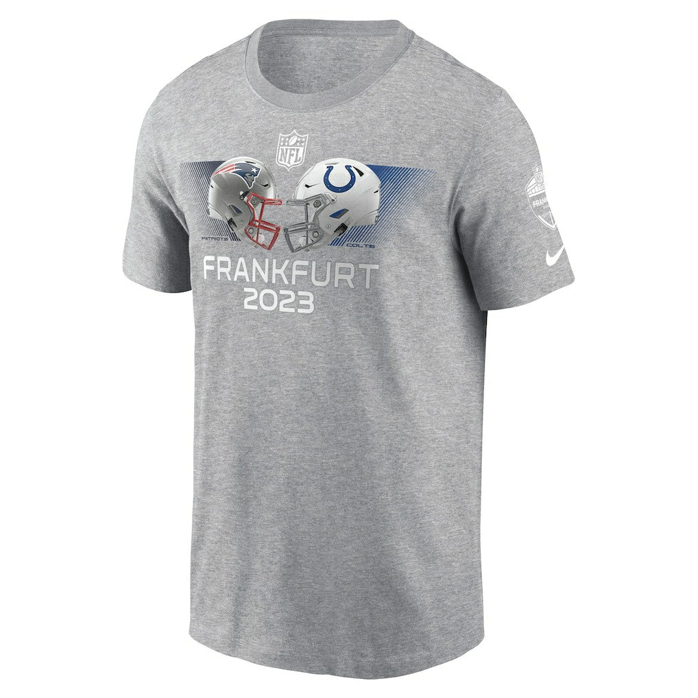 New England Patriots vs. Indianapolis Colts 2023 Frankfurt Game Essential T-Shirt Heather Gray - Nike