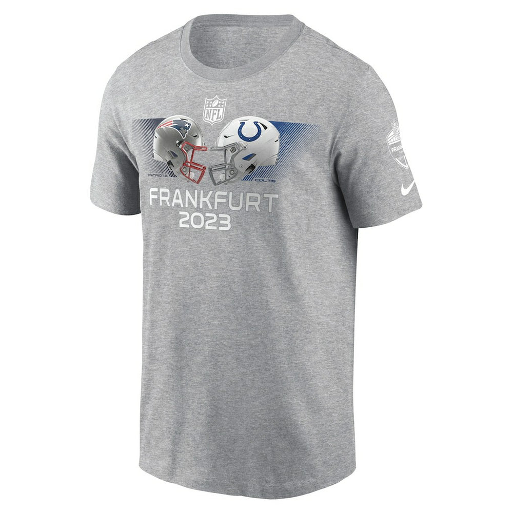 New England Patriots vs. Indianapolis Colts 2023 Frankfurt Game Essential T-Shirt Heather Gray - Nike