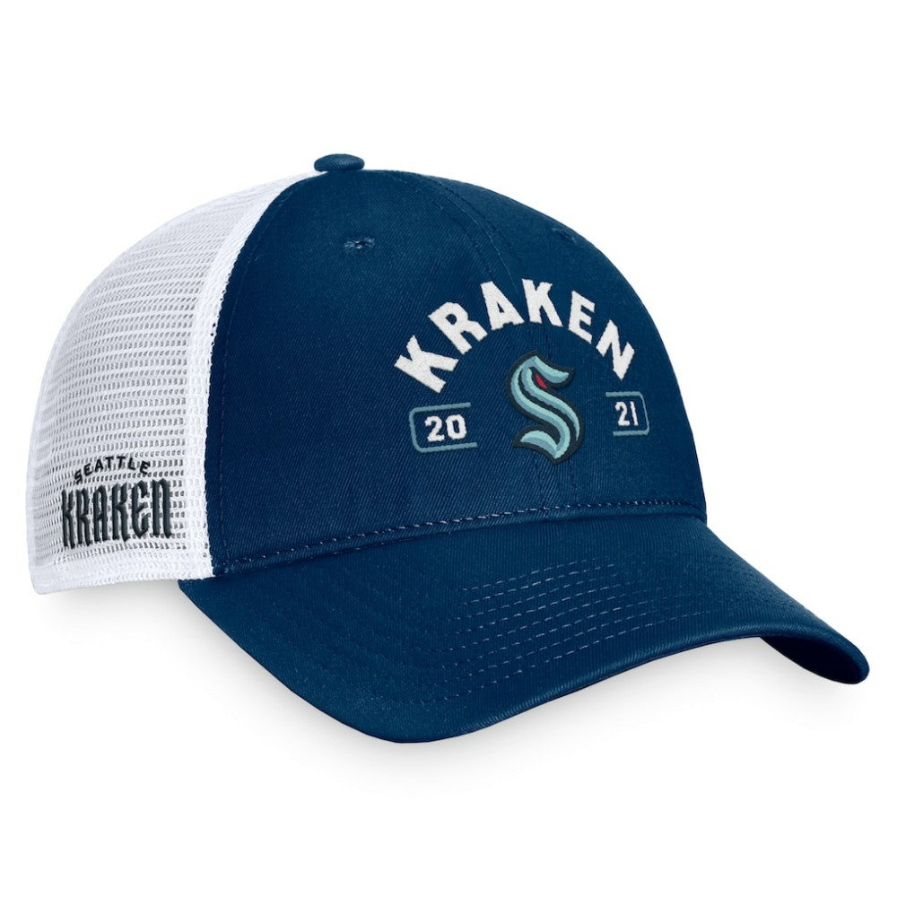 Seattle Kraken Fanatics Free Kick Trucker Adjustable Hat Deep Sea Blue/White