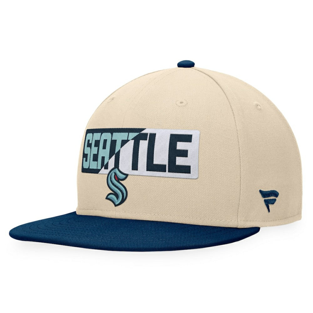 Seattle Kraken Fanatics Goalaso Snapback Hat Cream/Deep Sea Blue