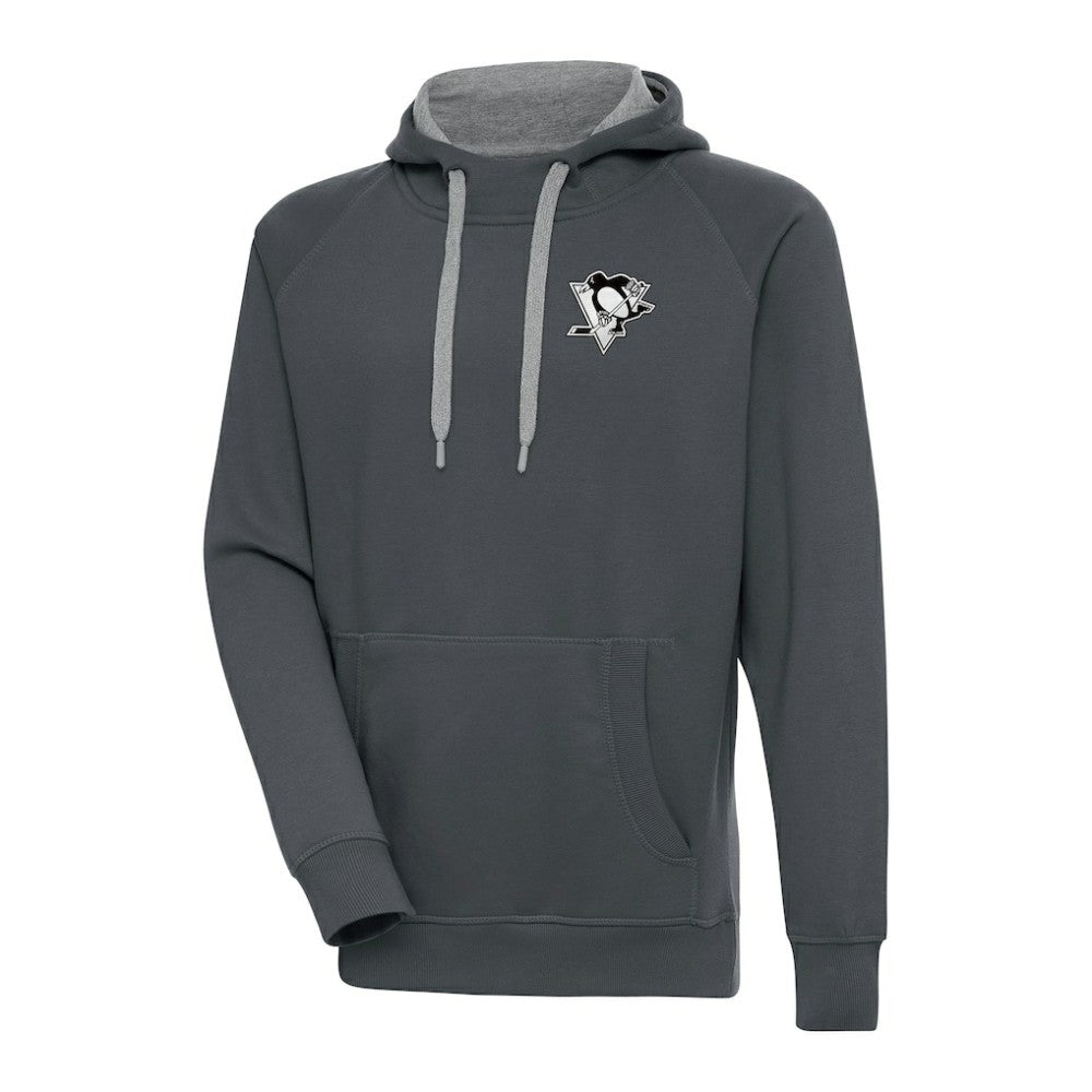 Pittsburgh Penguins Antigua Metallic Logo Victory Pullover Hoodie Charcoal