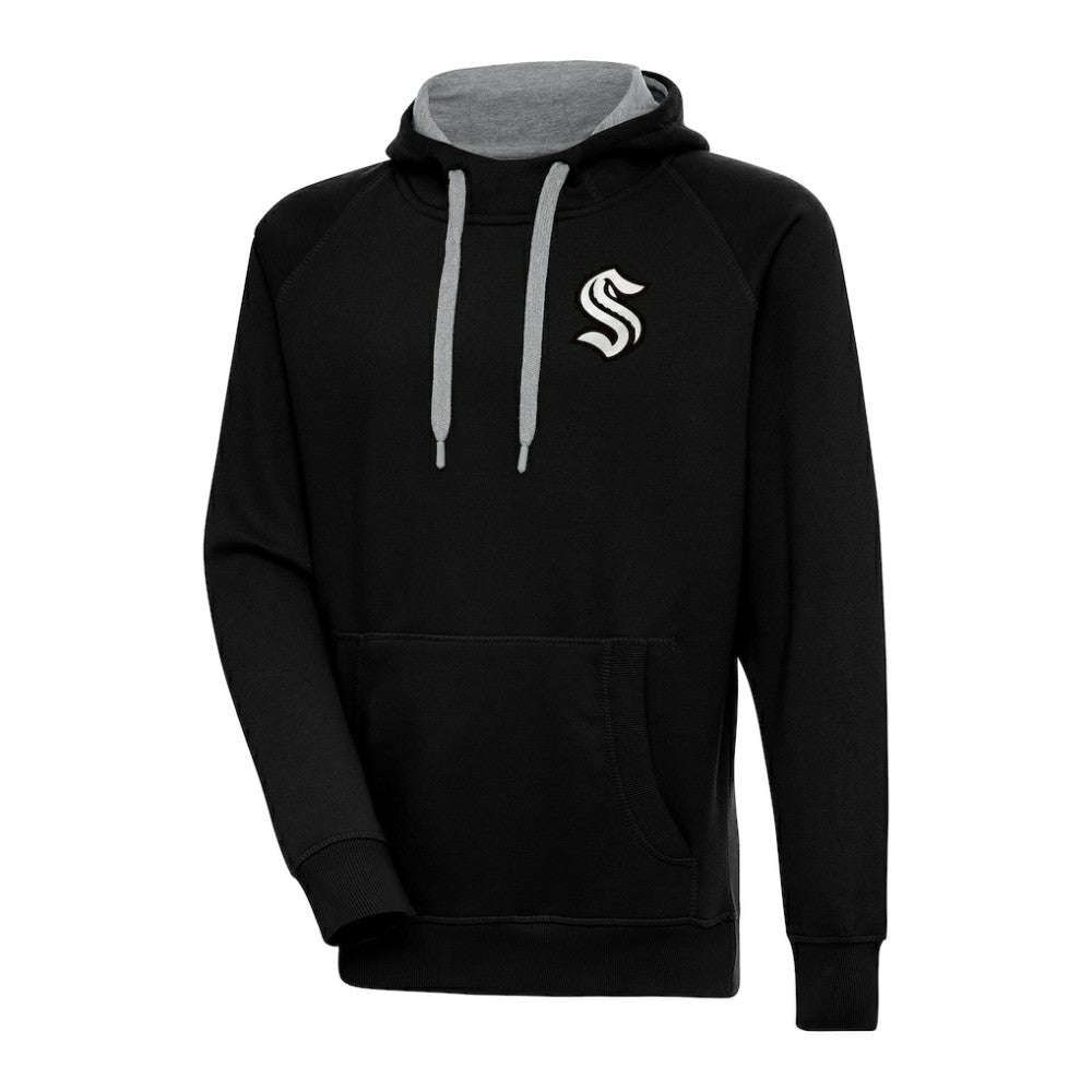 Seattle Kraken Antigua Metallic Logo Victory Pullover Hoodie Black