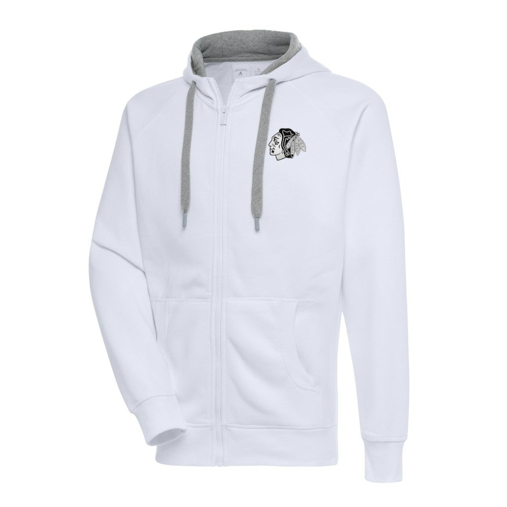 Chicago Blackhawks Antigua Metallic Logo Victory Full-Zip Hoodie White