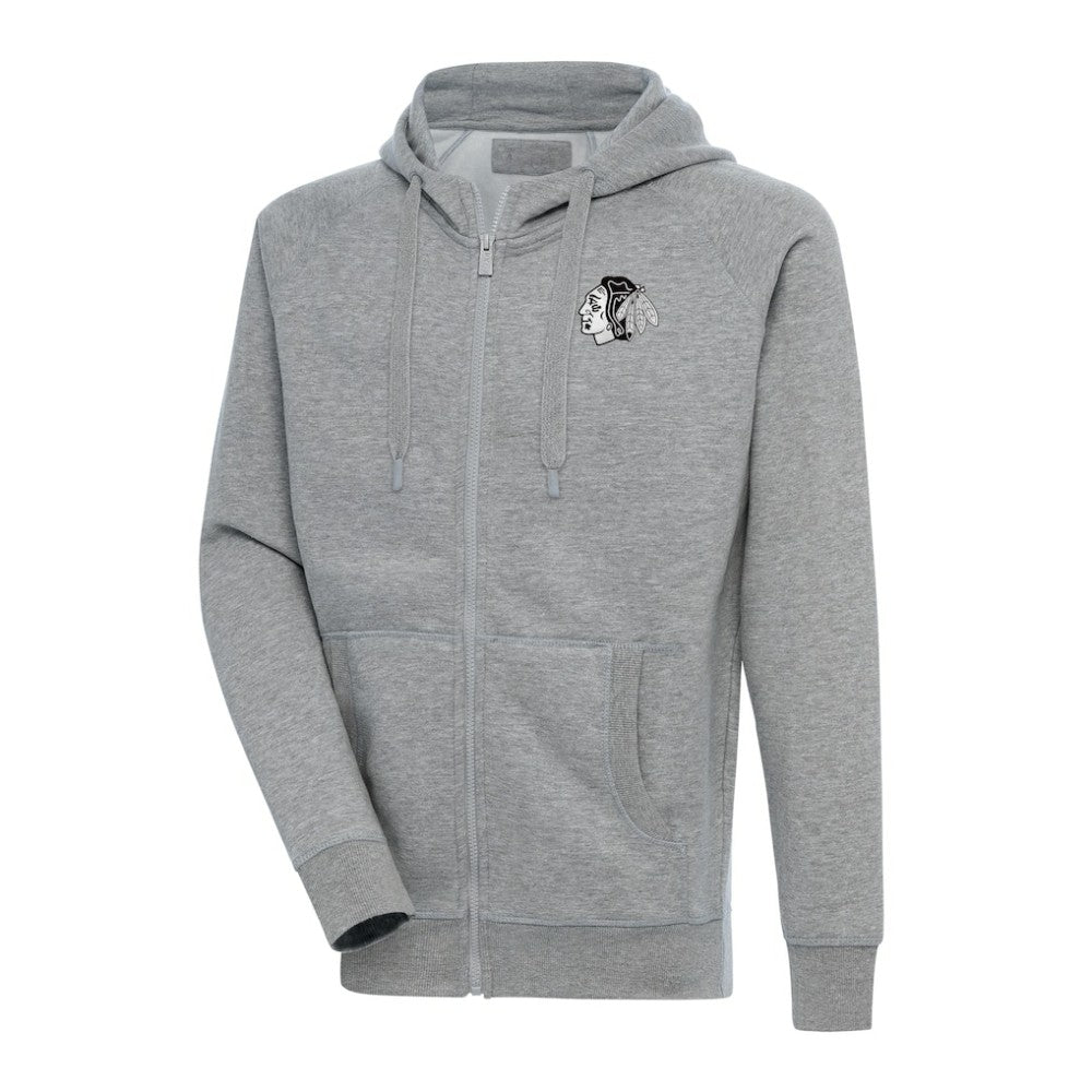 Chicago Blackhawks Antigua Metallic Logo Victory Full-Zip Hoodie Heather Gray