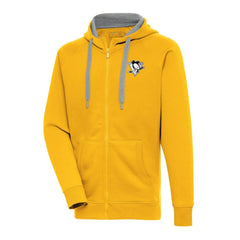 Pittsburgh Penguins Antigua Metallic Logo Victory Full-Zip Hoodie Gold