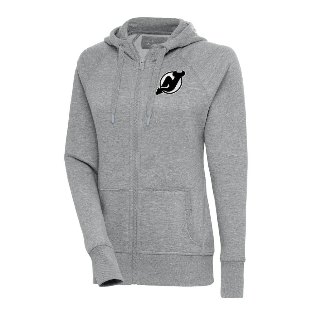 New Jersey Devils - Antigua Women's Metallic Logo Victory Full-Zip Hoodie Heather Gray