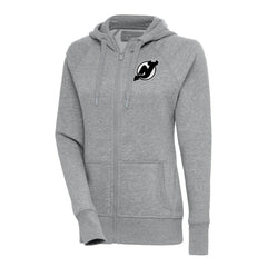 New Jersey Devils - Antigua Women's Metallic Logo Victory Full-Zip Hoodie Heather Gray