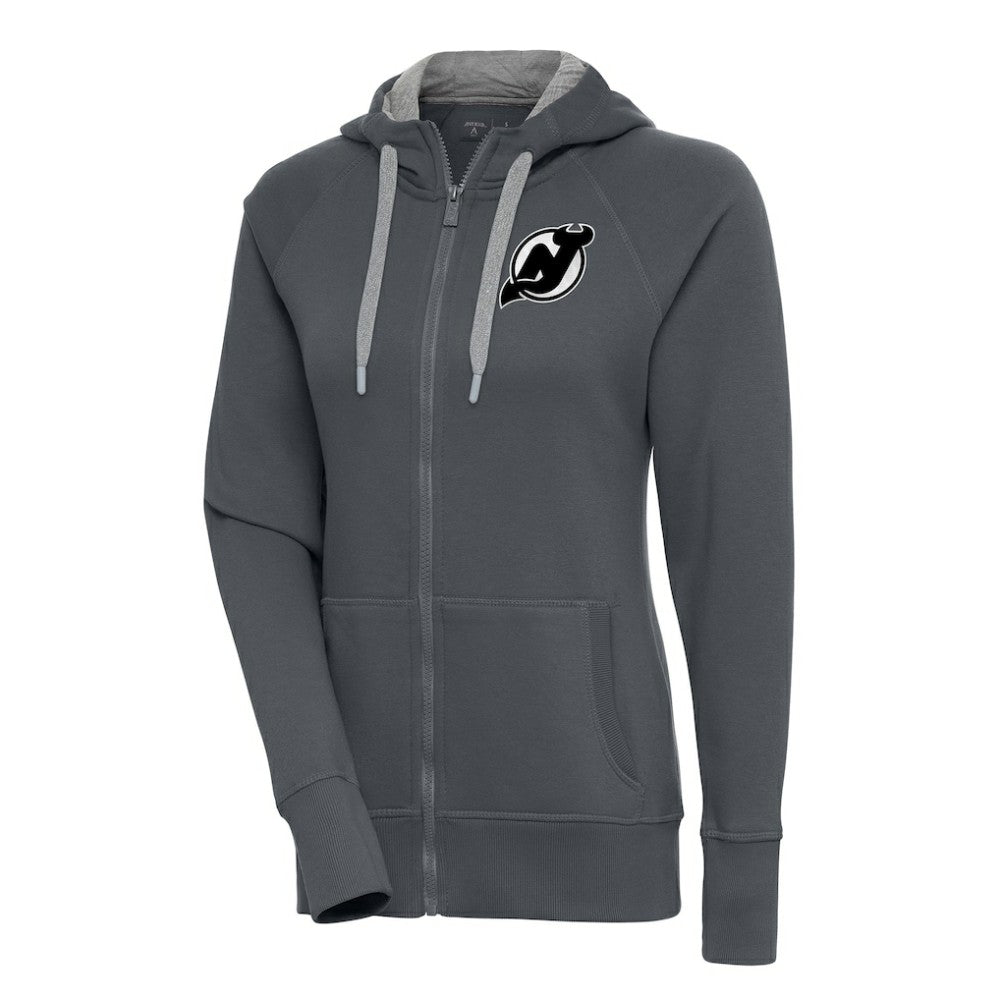 New Jersey Devils - Antigua Women's Metallic Logo Victory Full-Zip Hoodie Charcoal