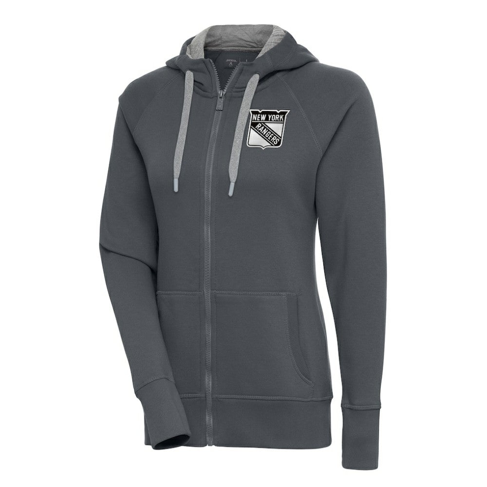 New York Rangers Antigua Women's Metallic Logo Victory Full-Zip Hoodie Charcoal