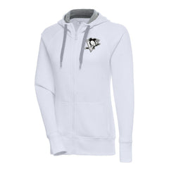 Pittsburgh Penguins Antigua Women's Metallic Logo Victory Full-Zip Hoodie White
