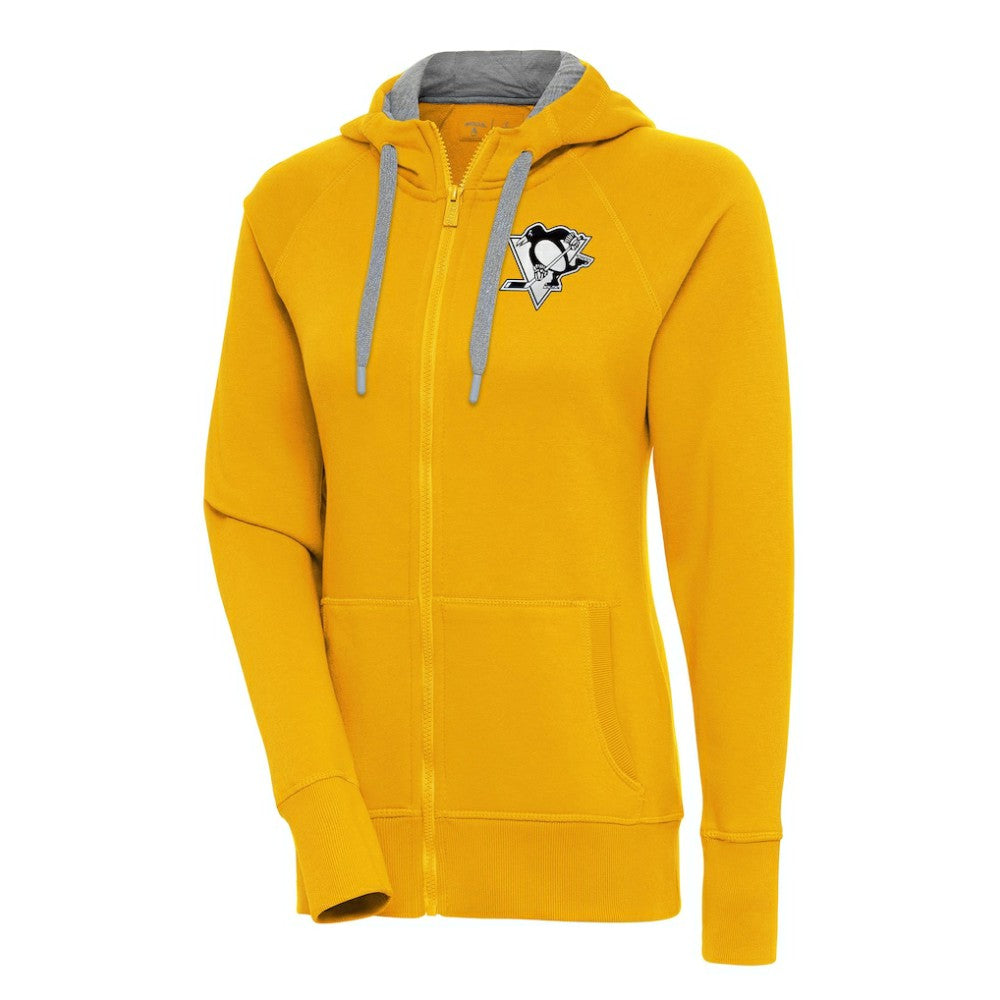 Pittsburgh Penguins Antigua Women's Metallic Logo Victory Full-Zip Hoodie Gold