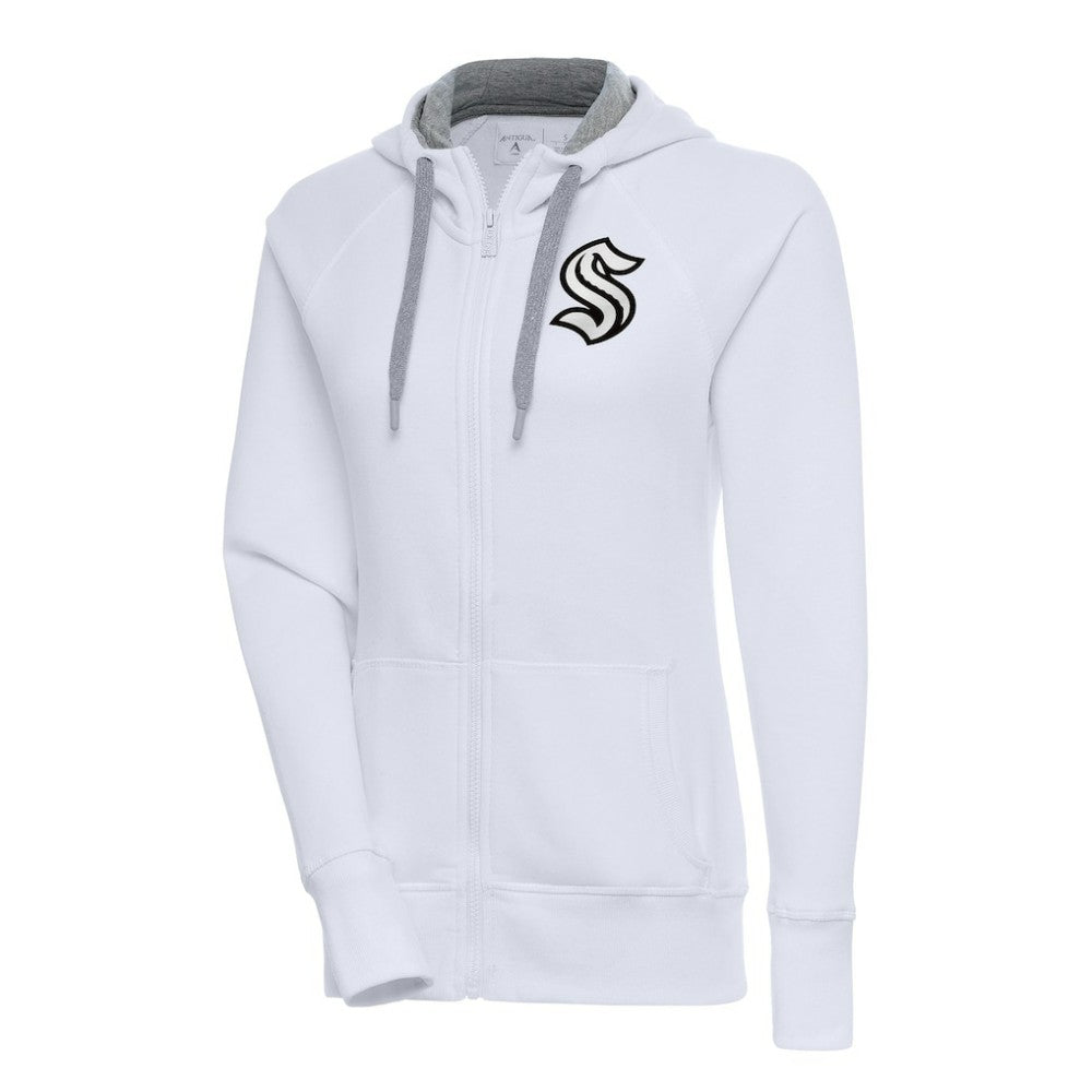 Seattle Kraken Antigua Women's Metallic Logo Victory Full-Zip Hoodie White
