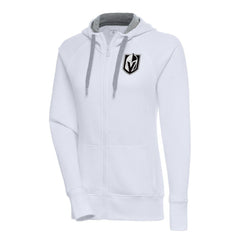 Vegas Golden Knights Antigua Women's Metallic Logo Victory Full-Zip Hoodie White