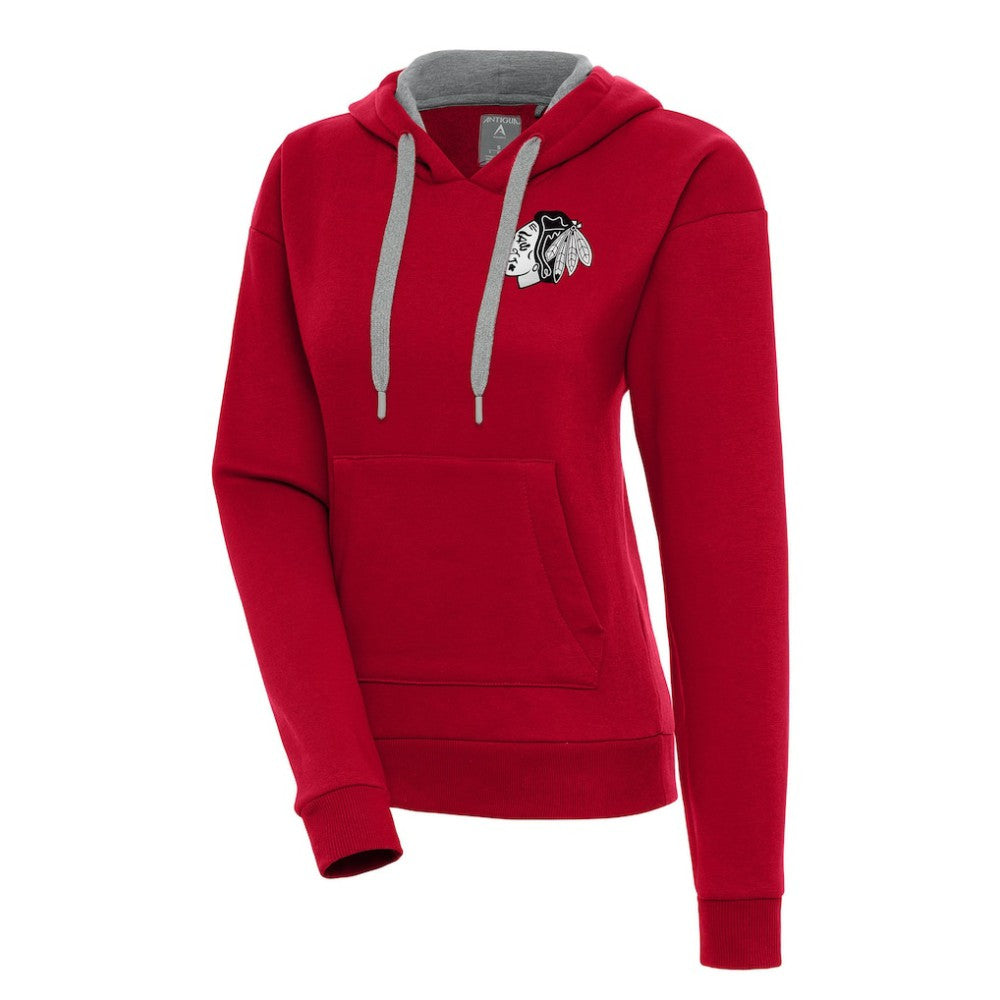 Chicago Blackhawks Antigua Women's Metallic Logo Victory Pullover Hoodie Red