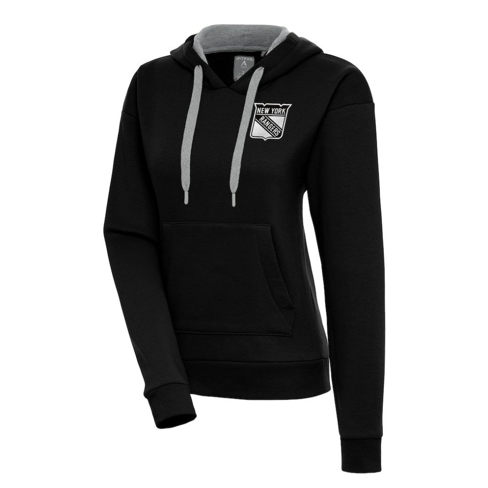 New York Rangers Antigua Women's Metallic Logo Victory Pullover Hoodie Black