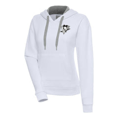 Pittsburgh Penguins Antigua Women's Metallic Logo Victory Pullover Hoodie White