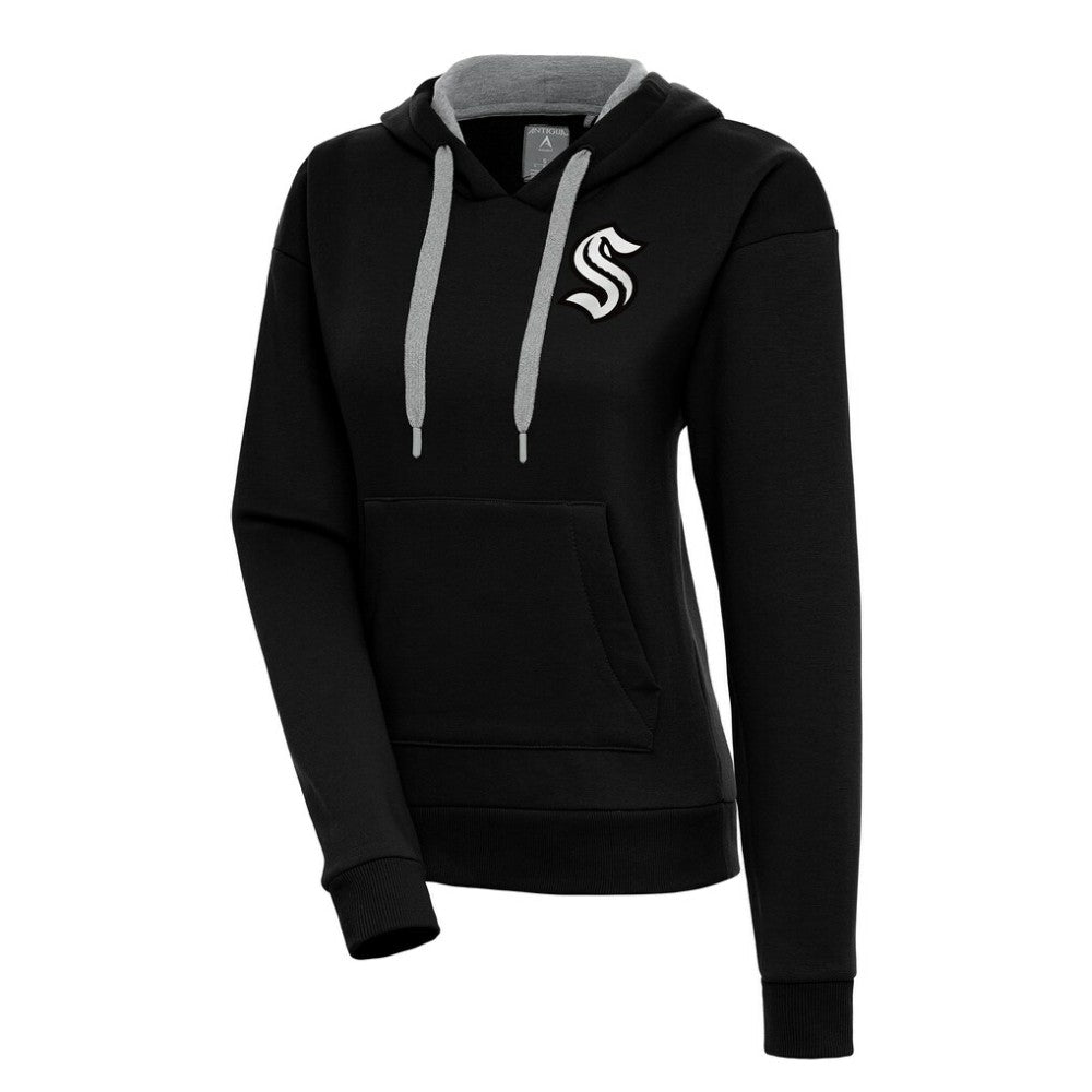 Seattle Kraken Antigua Women's Metallic Logo Victory Pullover Hoodie Black