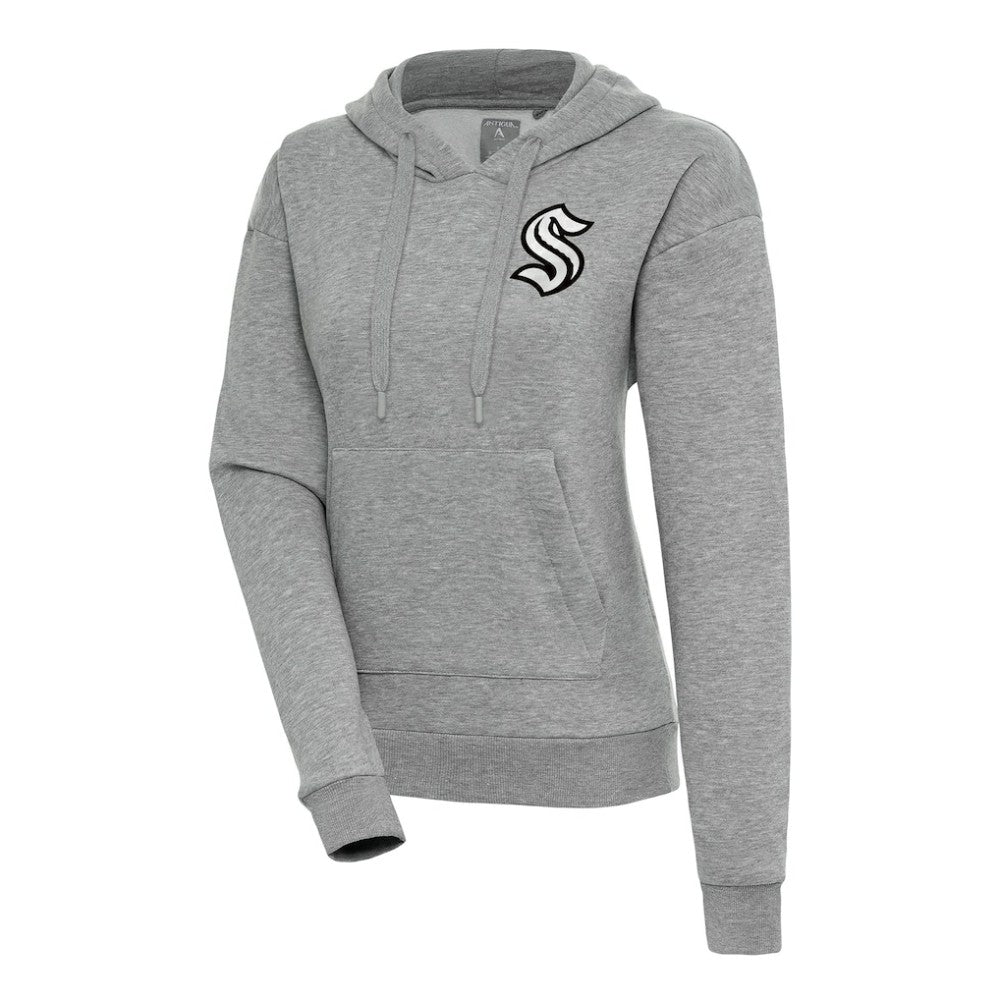 Seattle Kraken Antigua Women's Metallic Logo Victory Pullover Hoodie Heather Gray