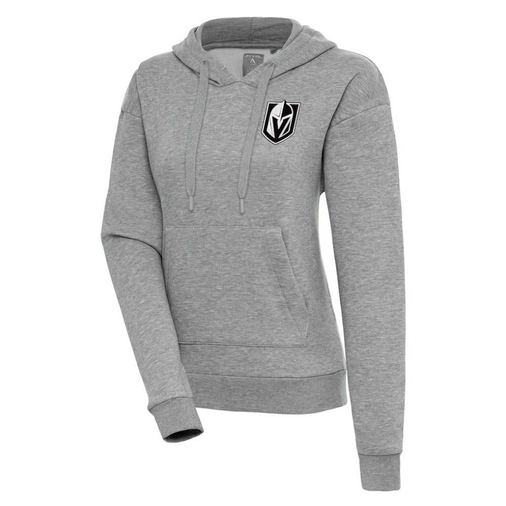 Vegas Golden Knights Antigua Women's Metallic Logo Victory Pullover Hoodie Heather Gray