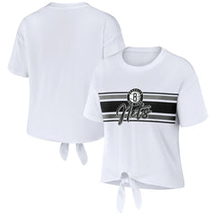 NBA - Brooklyn Nets WEAR by Erin Andrews Women's Tie-Front T-Shirt - White