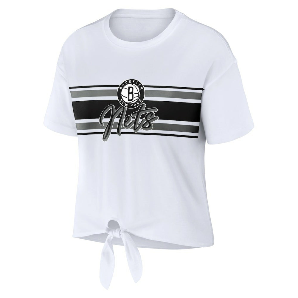 NBA - Brooklyn Nets WEAR by Erin Andrews Women's Tie-Front T-Shirt - White