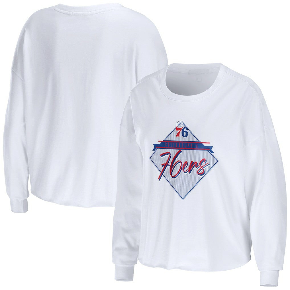 NBA - Philadelphia 76ers WEAR by Erin Andrews Women's Cropped Long Sleeve T-Shirt - White