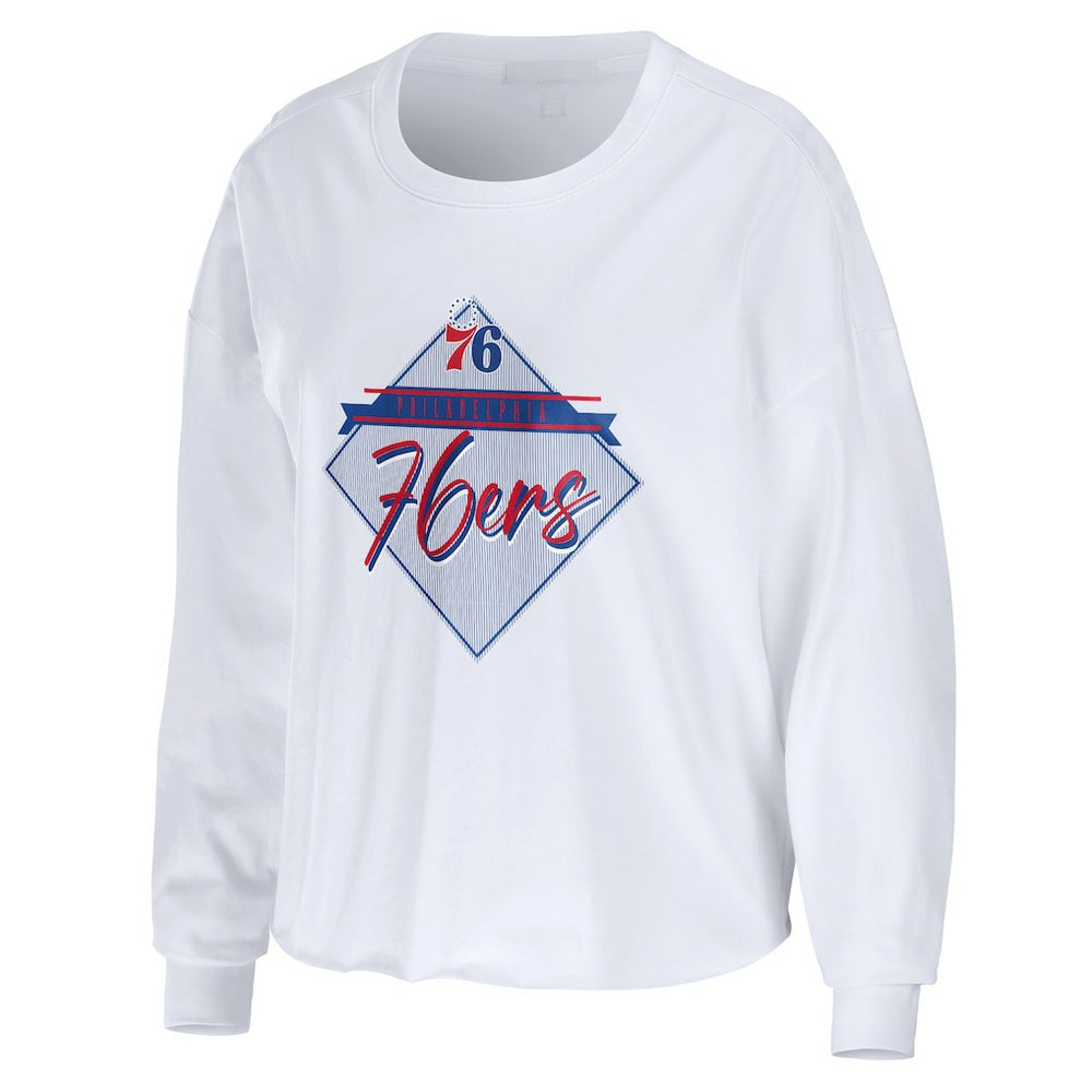NBA - Philadelphia 76ers WEAR by Erin Andrews Women's Cropped Long Sleeve T-Shirt - White