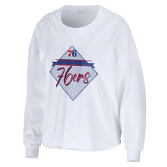 NBA - Philadelphia 76ers WEAR by Erin Andrews Women's Cropped Long Sleeve T-Shirt - White