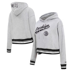 NBA - Brooklyn Nets Pro Standard Women's Script Tail Cropped Pullover Hoodie - Heather Gray