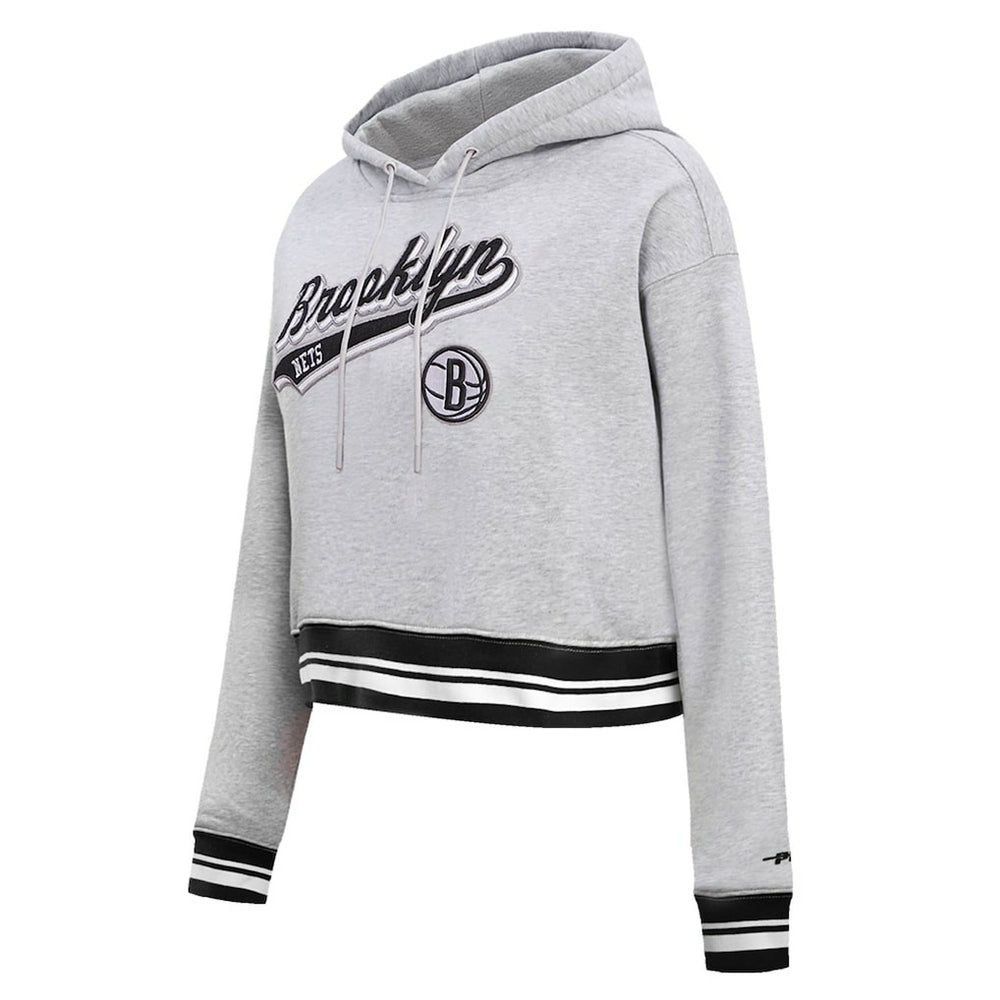 NBA - Brooklyn Nets Pro Standard Women's Script Tail Cropped Pullover Hoodie - Heather Gray