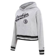 NBA - Brooklyn Nets Pro Standard Women's Script Tail Cropped Pullover Hoodie - Heather Gray