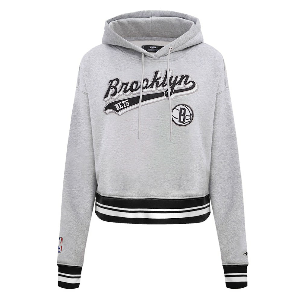 NBA - Brooklyn Nets Pro Standard Women's Script Tail Cropped Pullover Hoodie - Heather Gray