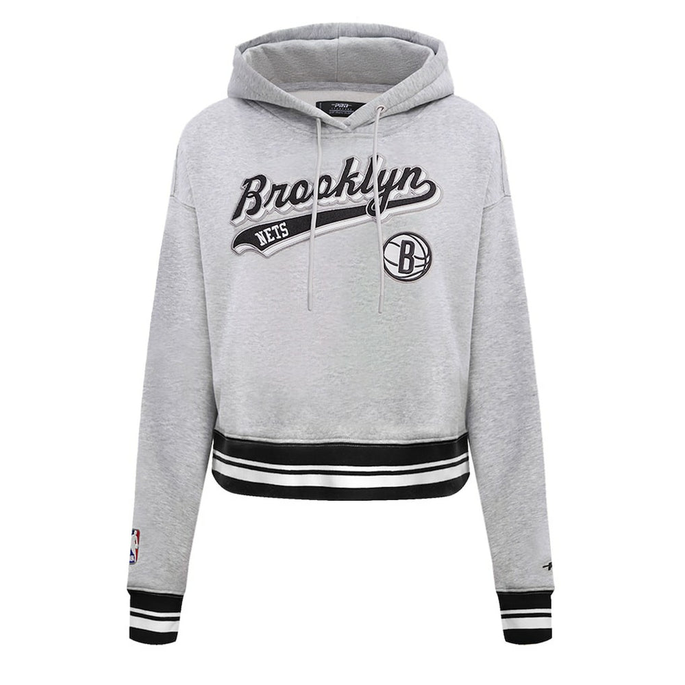 NBA - Brooklyn Nets Pro Standard Women's Script Tail Cropped Pullover Hoodie - Heather Gray