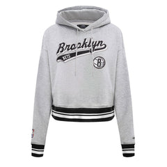 NBA - Brooklyn Nets Pro Standard Women's Script Tail Cropped Pullover Hoodie - Heather Gray
