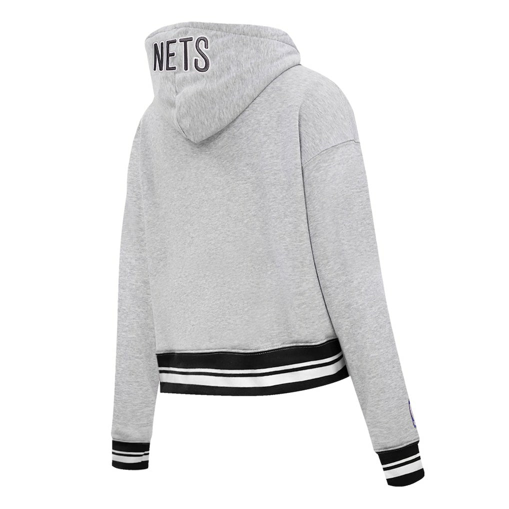 NBA - Brooklyn Nets Pro Standard Women's Script Tail Cropped Pullover Hoodie - Heather Gray