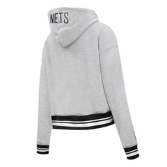 NBA - Brooklyn Nets Pro Standard Women's Script Tail Cropped Pullover Hoodie - Heather Gray